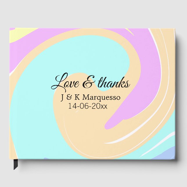 Liebe & Dank farbenfroher Marmorhochzeit Gästebuch (Vorderseite)