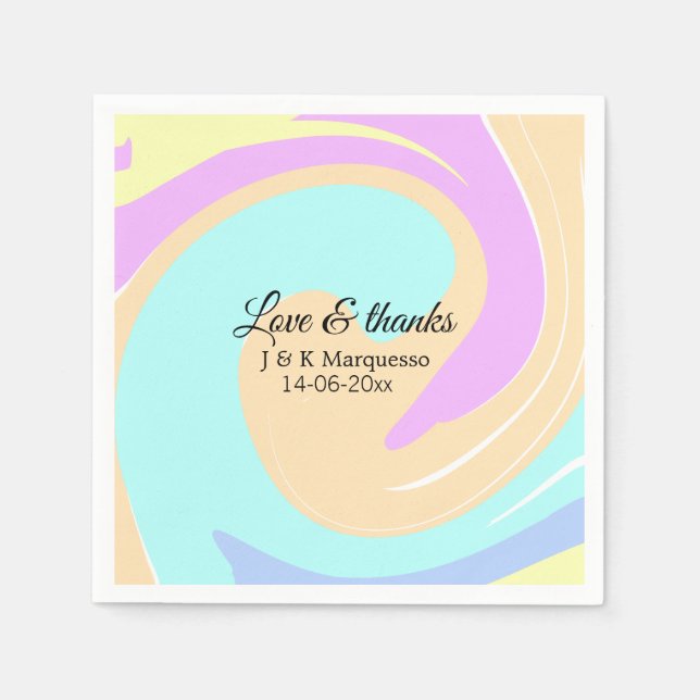 Liebe & Dank farbenfroher Marmorhochzeit Serviette (Vorderseite)