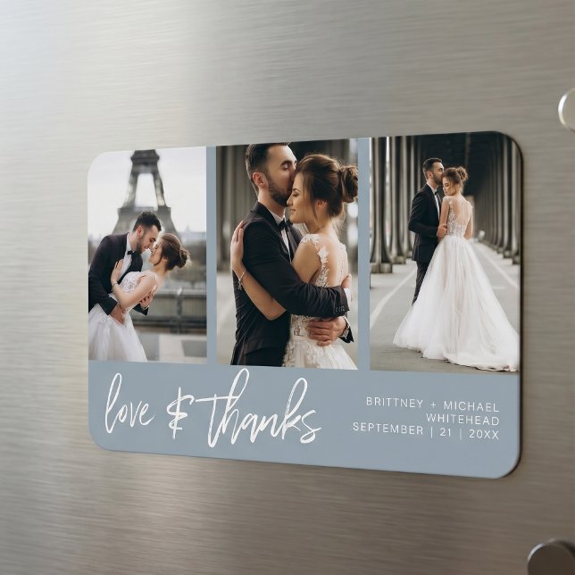 Liebe dank Foto Collage Handschrift Dusty Blue Magnet (Give your loved ones a lasting token of appreciation with this  "Love and Thanks" Thank you magnet.)