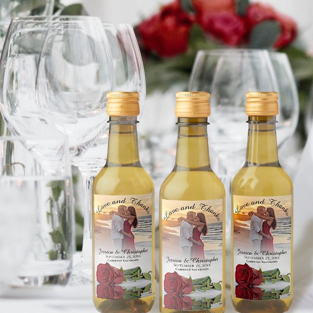 Liebe & Dank Foto & Rote Rose Hochzeit Mini Weinetikett (Von Creator hochgeladen)