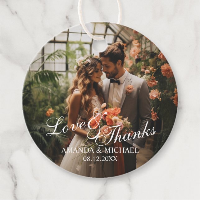 'Liebe & Dank' Gastgeschenk Hochzeit für benutzerd Geschenkanhänger (Vorderseite)