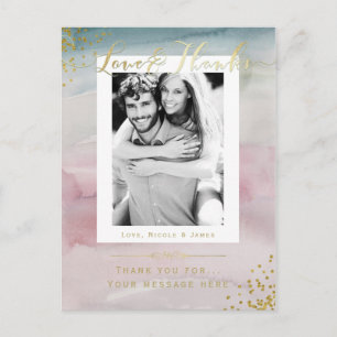 Liebe & Dank Glam Watercolor Gold Danke Foto Postkarte