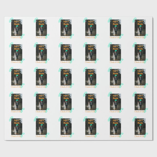 Liebe & Dank Hochzeitskärtchen Foto modern hinzufü Geschenkpapier (Flach)