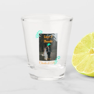 Liebe & Dank Hochzeitskärtchen Foto modern hinzufü Schnapsglas