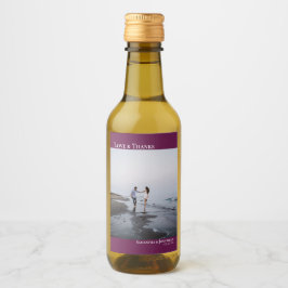 Liebe dank Magenta Plum Simple Wedding Foto Mini Weinetikett