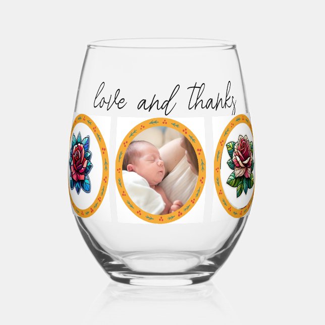 Liebe & Dank maßgeschneiderter Fotocollage Moderne Weinglas Ohne Stiel (Vorderseite)
