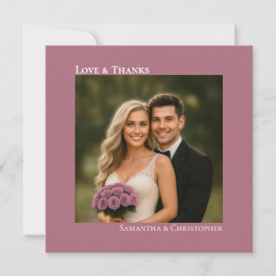 Liebe & Dank Minimal Dusty Rose Hochzeitsfoto Mitteilungskarte