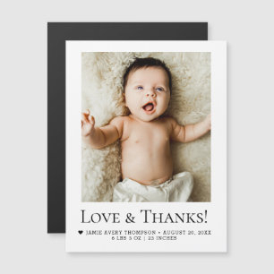 Liebe & Dank Minimalistische Baby-Foto-Geburtsstat Magnetkarte