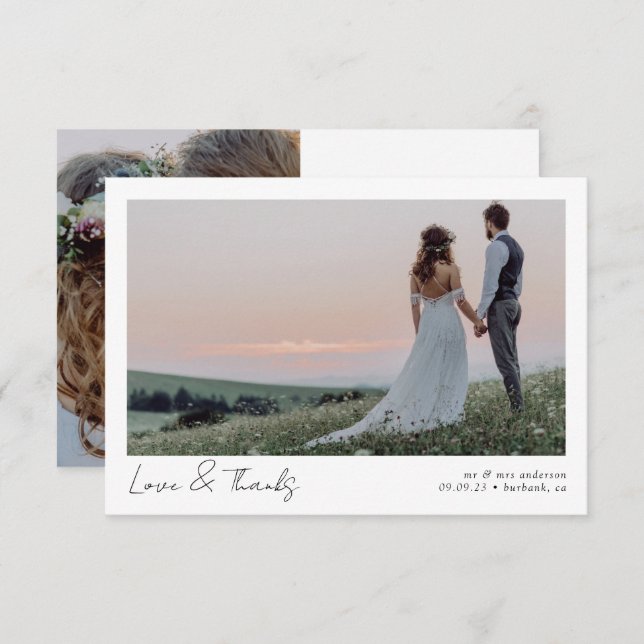 Liebe & Dank Minimalistischen Foto Kalligrafie Hoc Dankeskarte (Vorne/Hinten)