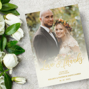Liebe & Dank Minimalistischer Foto Hochzeit Folieneinladung