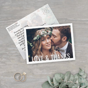 Liebe & Dank Modern Zwei Fotos Hochzeits-Dankeskar Postkarte