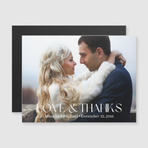 Liebe & Dank modernes Drehbuch Foto Hochzeitsmagne Magnetkarte