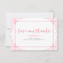 Liebe & Dank rosa Hochzeitstypografie mit Rahmen.