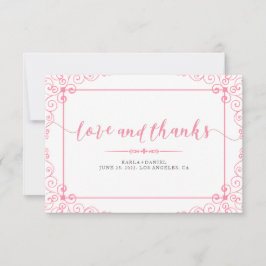 Liebe & Dank rosa Hochzeitstypografie mit Rahmen. Dankeskarte