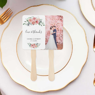 Liebe & Dank Rosa Rose Hochzeit Foto kundenspezifi Fächer