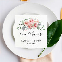 Liebe & Dank rosa Rose Wasserfarbe Hochzeitsziton