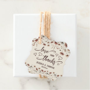Liebe & Dank Rustic Boho Chic Wildblumen Hochzeit Geschenkanhänger
