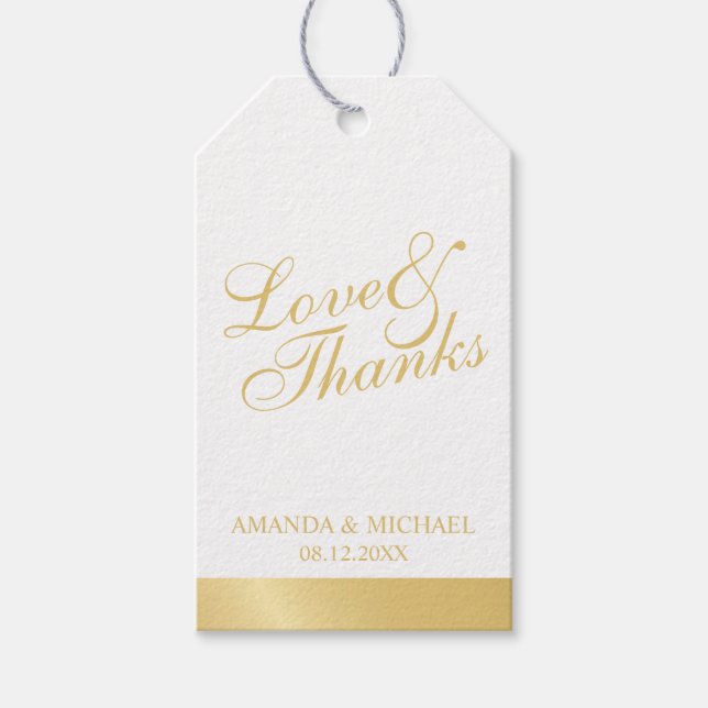 'Liebe & Dank' White & Gold Elegante Hochzeit Gefa Geschenkanhänger (Vorderseite)