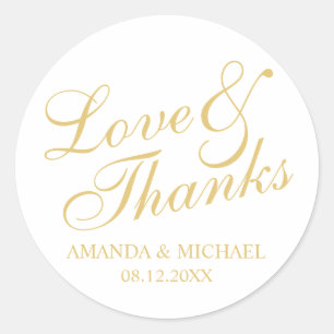 'Liebe & Dank' White & Gold Elegante Hochzeit Gefa Runder Aufkleber