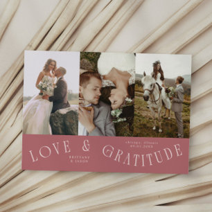 Liebe & Dankbarkeit Rosa Hochzeits-Mehrfach-Foto Dankeskarte