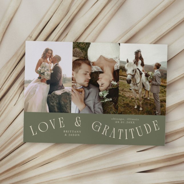 Liebe & Dankbarkeit Sage Grün Hochzeit Multi Foto  Dankeskarte (Von Creator hochgeladen)