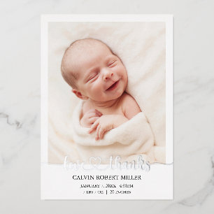 Liebe Danke Baby Geburtsanzeige Fotokarte Folieneinladung