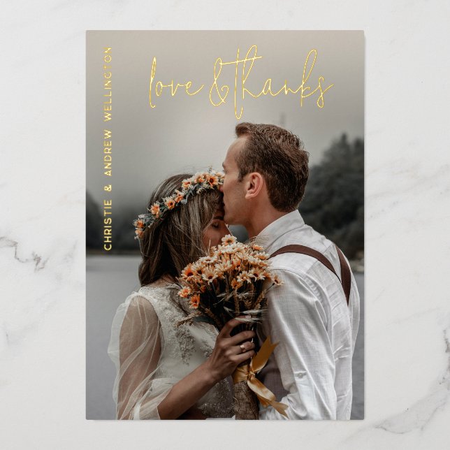 Liebe & danke Elegant Wedding Dankeschön Card Folieneinladung (Vorderseite)