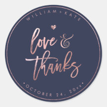 Liebe+Danke,  Moderne Schrift Rose Gold+Navy Blau