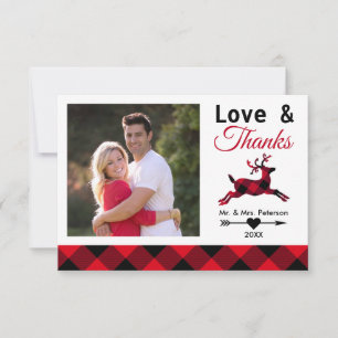 Liebe dankt roter Büffel-kariertem weißem Dankeskarte
