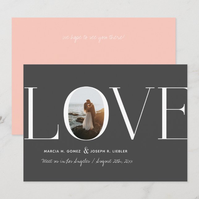 Liebe Dark Gray Foto Save The Date (Vorne/Hinten)