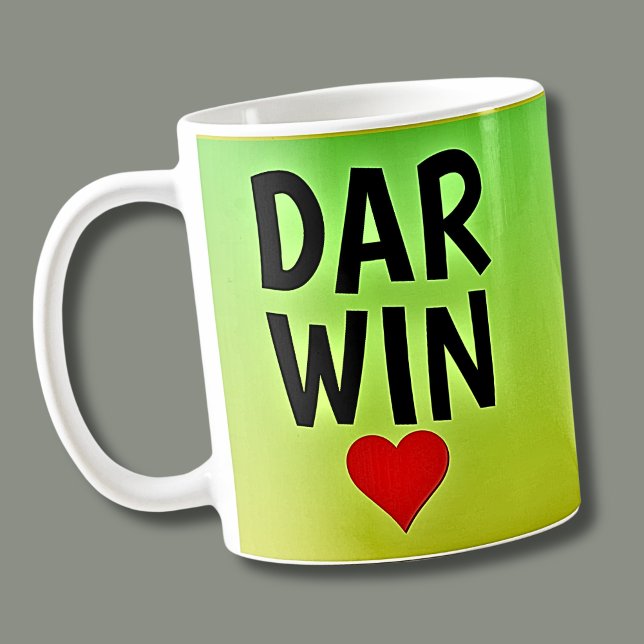 Liebe DARWIN (oder Ihr Text) Herz auf grünem Gold Kaffeetasse (Von Creator hochgeladen)