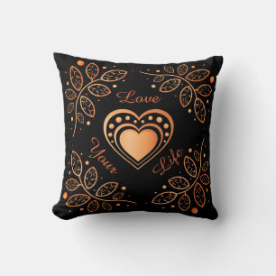 Liebe Dein Leben Schwarz & Orange Inspiration Mand Kissen