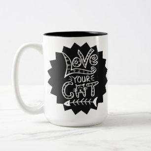 Liebe deine Katze Süßes Zitat-Design Zweifarbige Tasse