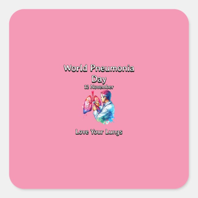 Liebe deine Lungen. Weltpneumonie-Tag. Quadratischer Aufkleber (Vorderseite)