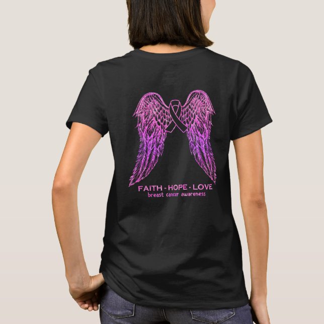 Liebe der Brustkrebserkrankung Hoffnung Wings Awar T-Shirt (Rückseite)