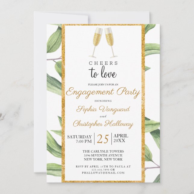Liebe der Champagne Greenery Engagement Party Einladung (Vorderseite)