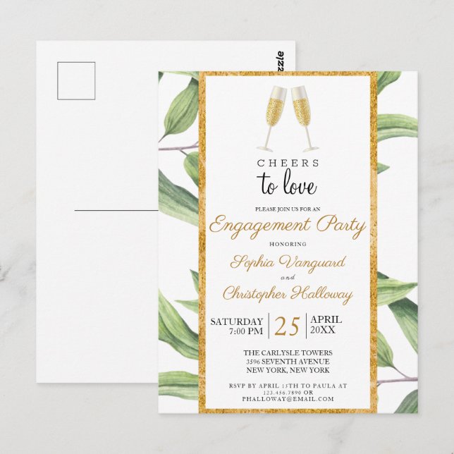 Liebe der Champagne Greenery Engagement Party Postkarte (Vorne/Hinten)