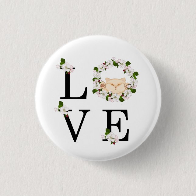 Liebe der Katze. Apfelblüte Button (Vorderseite)