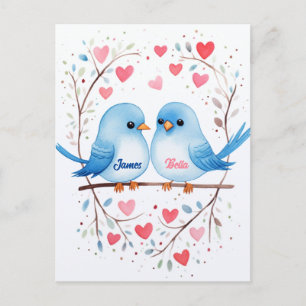 Liebe der Lovebirds: Personalisierte Valentintagsk Postkarte