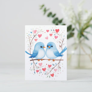 Liebe der Lovebirds: Valentinstag-Watercolor-Karte Postkarte