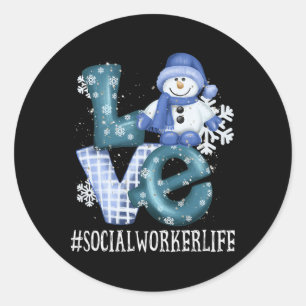 Liebe der Sozialarbeiter Snowman Funny Wintersaiso Runder Aufkleber