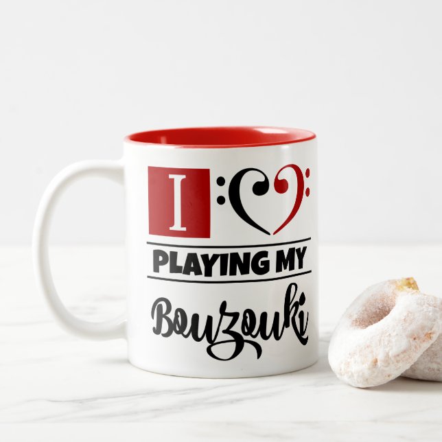 Liebe des Bassschlüssel-Herz-I, die mein Bouzouki Zweifarbige Tasse (Mit Donut)