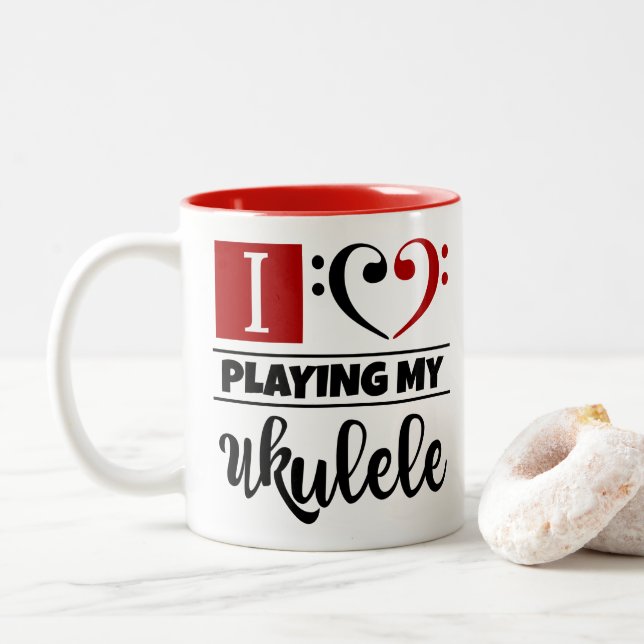 Liebe des Bassschlüssel-Herz-I, die meinen Ukulele Zweifarbige Tasse (Mit Donut)