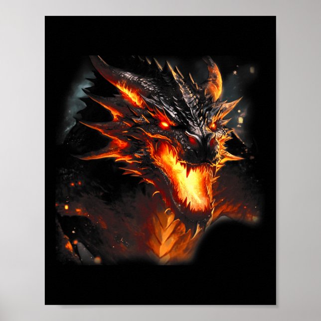 Liebe des Feuerdrachen Kopf Mythische Drache atmen Poster (Vorne)