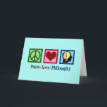Liebe des Friedens Feiertagskarte<br><div class="desc">Peace Liebe Philosophy Gabe für einen Philosophen,  der in philosophischen Studien in der Uni studiert hat. Äußern Sie Ihre Gedanken über unsere Existenz. Ein niedliches Geschenk für einen Philosophen oder Professor. Ein Friedenszeichen,  ein Herz und der menschliche Geist auf einem hübschen aquamarinen Geschenk.</div>