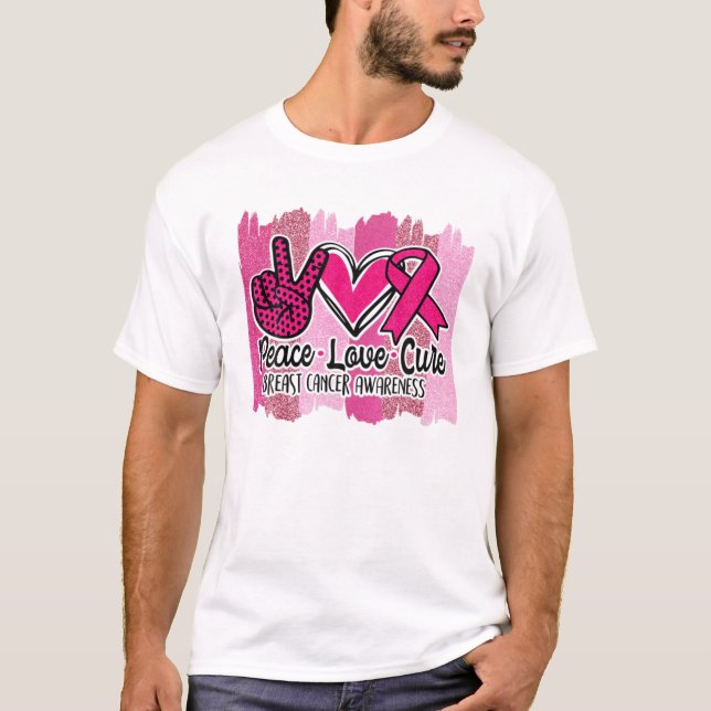 Liebe des Friedens Heilung von rosa Ribbon Krebs B T-Shirt (Vorderseite)