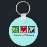 Liebe des Friedens Schlüsselanhänger<br><div class="desc">Peace Liebe Philosophy Gabe für einen Philosophen,  der in philosophischen Studien in der Uni studiert hat. Äußern Sie Ihre Gedanken über unsere Existenz. Ein niedliches Geschenk für einen Philosophen oder Professor. Ein Friedenszeichen,  ein Herz und der menschliche Geist auf einem hübschen aquamarinen Geschenk.</div>
