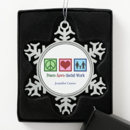 Liebe des Friedens Soziale Arbeit Personalisiert W Schneeflocken Zinn-Ornament