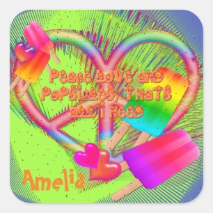 Liebe des Friedens und Aufkleber zum Popsicles-Pla