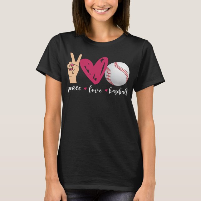 Liebe des Friedens und Baseball Funny Baseball Tea T-Shirt (Vorderseite)